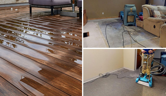 Collage damage wood floor and floor cleaning service