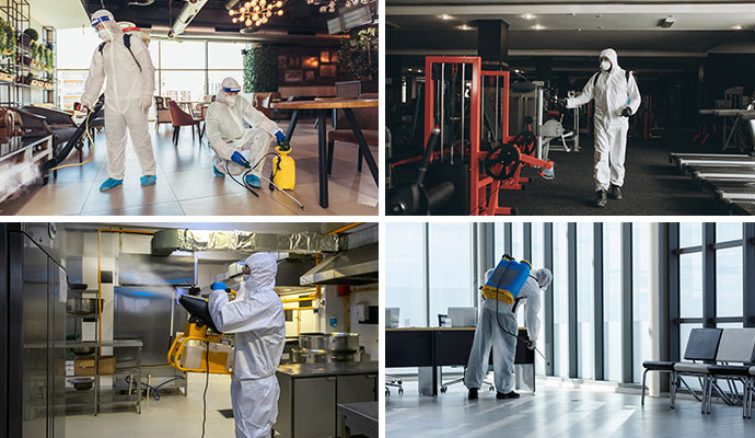 Collage of disinfection service in various industries