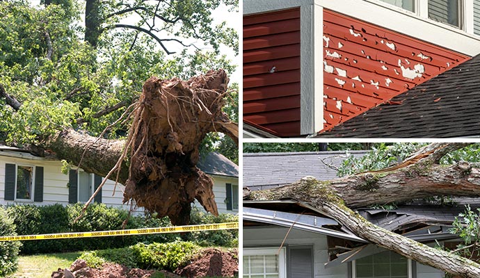 Collage of wind and hail damaged properties
