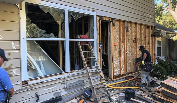 Storm damaged house